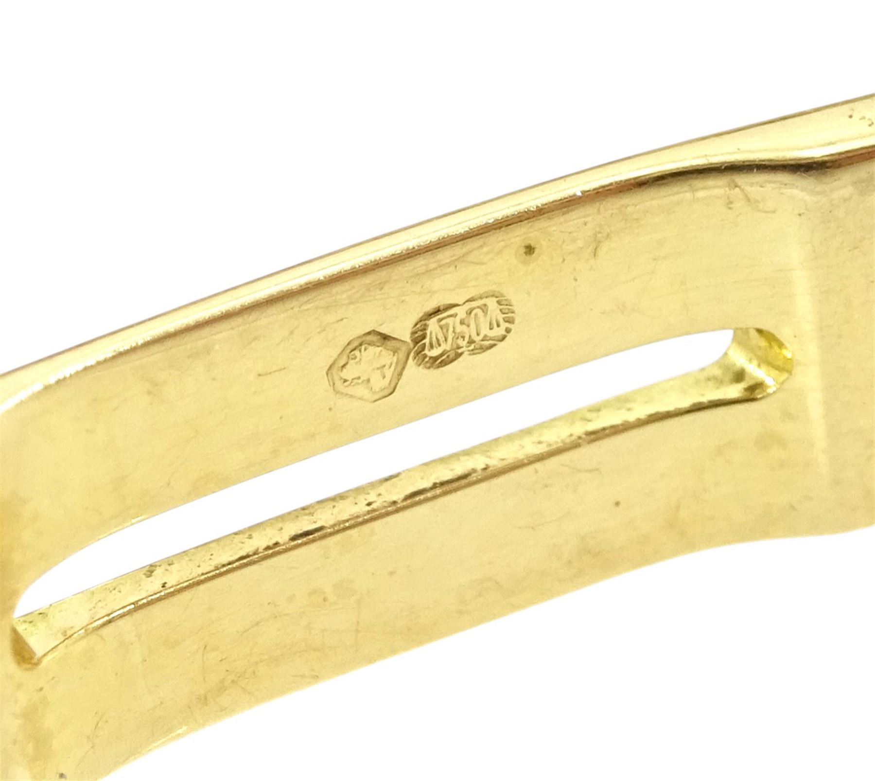 Jaguar gentleman's 18ct gold automatic chronograph wristwatch, white dial with mother of pearl subsidiary seconds dials, day-date aperture and baton hour markers, on 18ct gold bracelet, Swiss hallmarks