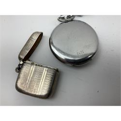 Edwardian silver vesta case B'ham 1902; Metropolitan Police 150 year commemorative medallion; cased; whistle reputedly Military Police; BVG chromium plated keyless wind pocket watch; and costume jewellery