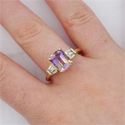 9ct gold emerald cut ametrine and tapered baguette cut white topaz ring, hallmarked