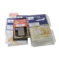 Scale modelling detailing accessories, predominantly for aircraft modelling, including masking sheets, metal parts, white metal weapons, moulded seats, decals, etc all within packaging