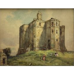 Frederick (Fred) Lawson (British 1888-1968): Warkworth Castle Northumberland, watercolour signed and dated 1912, 36cm x 46cm