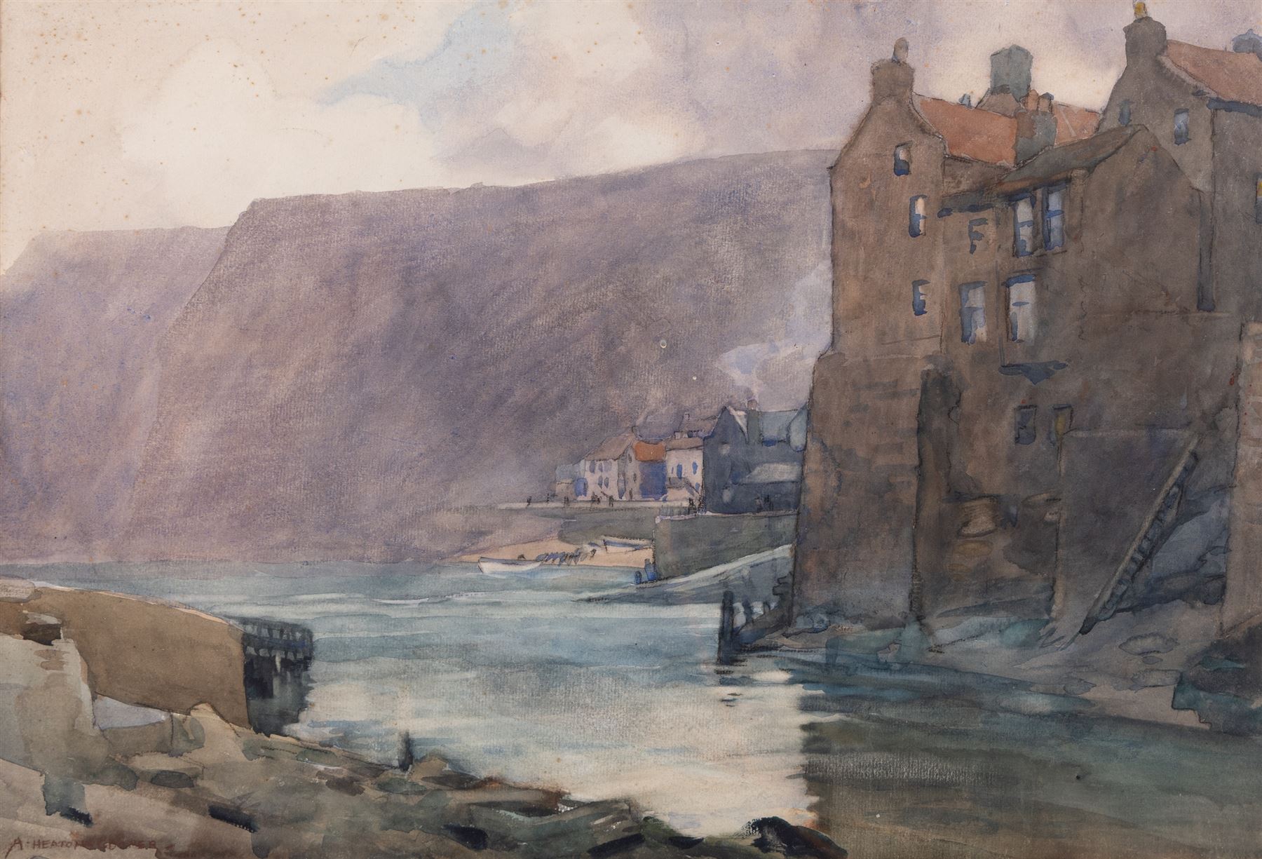 Alfred Heaton Cooper (British 1863-1929): 'The Quayside at Staithes', watercolour signed, titled on printed label verso 38cm x 56cm 
Provenance: with The Heaton Cooper Studio, label verso