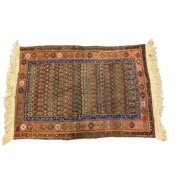 Antique Afghan red ground rug, field decorated all-over with Boteh motifs, the guarded border with repeating flower heads (163cm x 112cm); Antique Afghan maroon ground rug, the field with all-over lozenges surrounded by a guarded border with stylised plant motifs (168cm x 92cm_