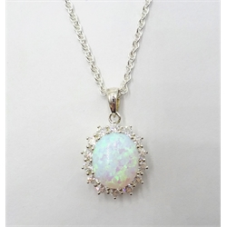  Opal and cubic zirconia pendant necklace stamped 925  
