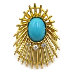  Turquoise and diamond set 18ct gold pendant  