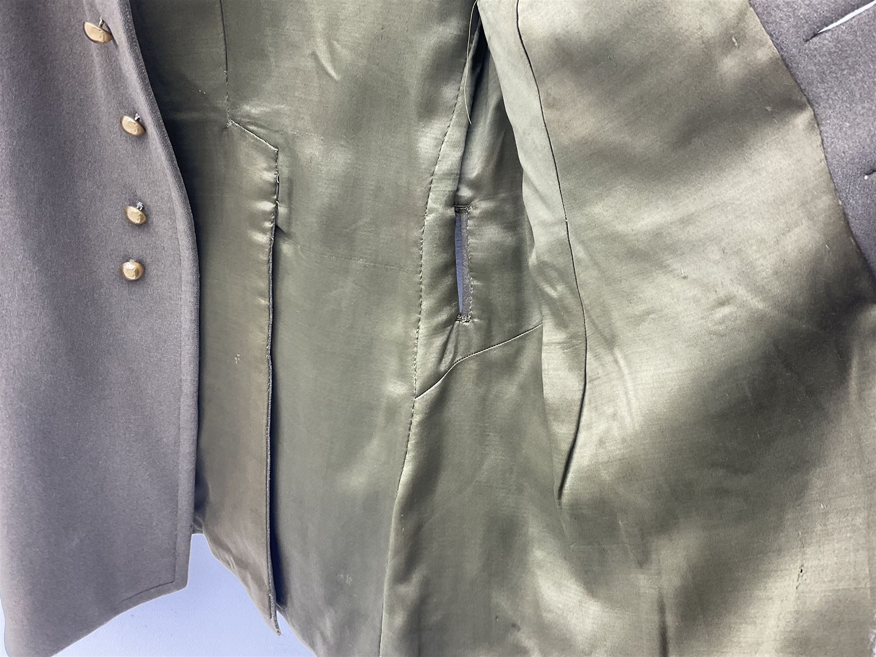 WW2 French Artillery Officer's greatcoat; bears label 'P. Vauclair 40 Boul. du Montparnasse Paris (inscribed to) Mr. Babin Le 17/4/40 No.674'