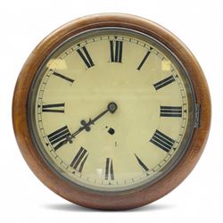 Late 19th century 12” wall clock in a mahogany case with a spring driven movement.