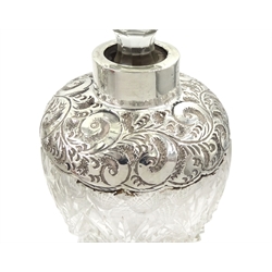 Pair of Edwardian silver mounted cut glass scent bottles by J H Worrall, Son & Co Ltd, London 1907, height 18cm 