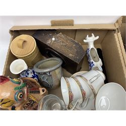 Royal Doulton Darjeeling pattern tea set for six, comprising teacus, saucers, dessert plates, milk jug and sucrier, together with other ceramics and collectables, in two boxes