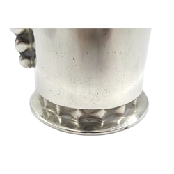 Silver Art Deco christening mug, engraved decoration by Stower & Wragg Ltd, Sheffield 1939, silver scalloped design, pedestal bon bon dish by Mappin & Webb, Sheffield 1956 and a silver small dish by William Comyns & Sons Ltd, approx 9.5oz