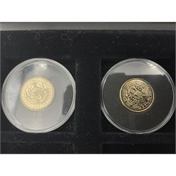 Sixteen hallmarked 9ct gold replica coins from 'The Historic Coins Of Great Britain Museum Gold Collection', housed in a Westminster display case, overall weight approximately 51.3 grams