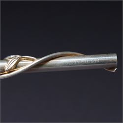 A pair of Tiffany & Co. novelty silver drinking straws, each modelled as a bamboo stem entwined with leaves and applied with a climbing monkey figure, engraved with names and date, stamped TIFFANY & CO. 925, W21cm