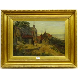 J Pennington (British 19th/20th century): Cottages at Runswick, oil on canvas signed and dated '94, 40cm x 58cm