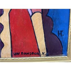 Circle of Natalia Goncharova (Russian 1881-1962): 'Un Danseur', oil on panel with initials N.g. and Cyrillic monogram 31cm x 25cm
