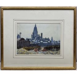 Ernest Procter (British 1886-1935): Distant Cathedral, watercolour signed 26cm x 36cm 