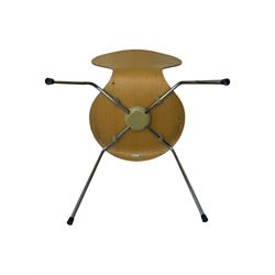 Piet Hein & Bruno Mathsson for Fritz Hansen - contemporary 'superellipse' dining table, oval beech top raised on four chrome supports; set of six Fritz Hansen butterfly-shaped chairs on tubular chrome supports