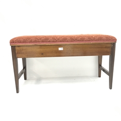 Early 20th century window seat, single hinged upholstered lid, square tapering supports, W97cm, H52cm, D40cm