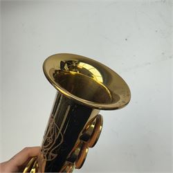 20th century Earlham straight soprano saxophone with mouthpiece, in a hard velvet lined case.