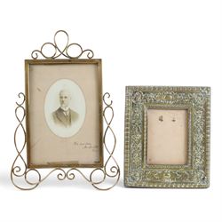 Collection of brass photo frames, including wire work examples, largest H37cm