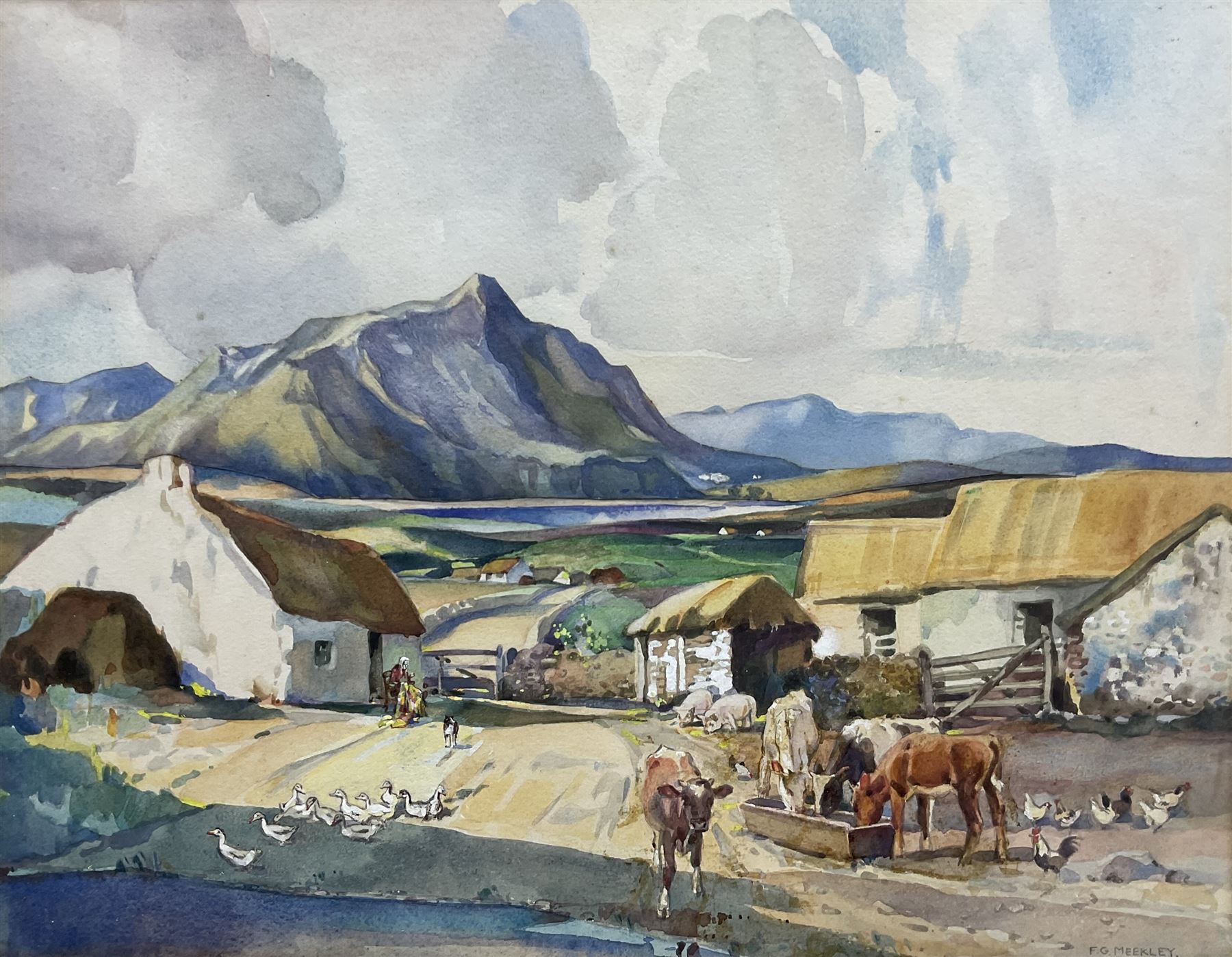 Frederick George Meekley (Carlisle 1896-1951): 'Scottish Scene' - Cattle in the Lane, watercolour signed 28cm x 35cm