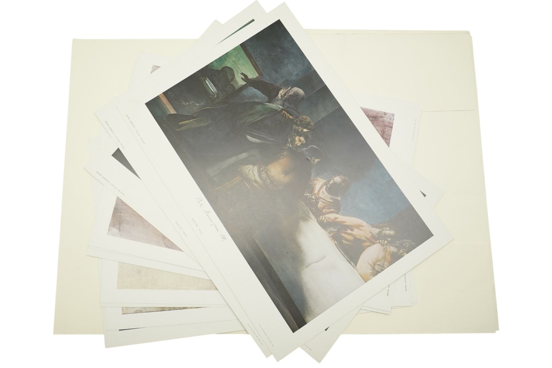 Pietro Annigoni OMRI (Italian 1910-1988): 'Ultima Cena' - The Last Supper and Preparatory Studies, set ten colour prints with two original folders, one signed in pen 50cm x 35cm (10) (unframed)