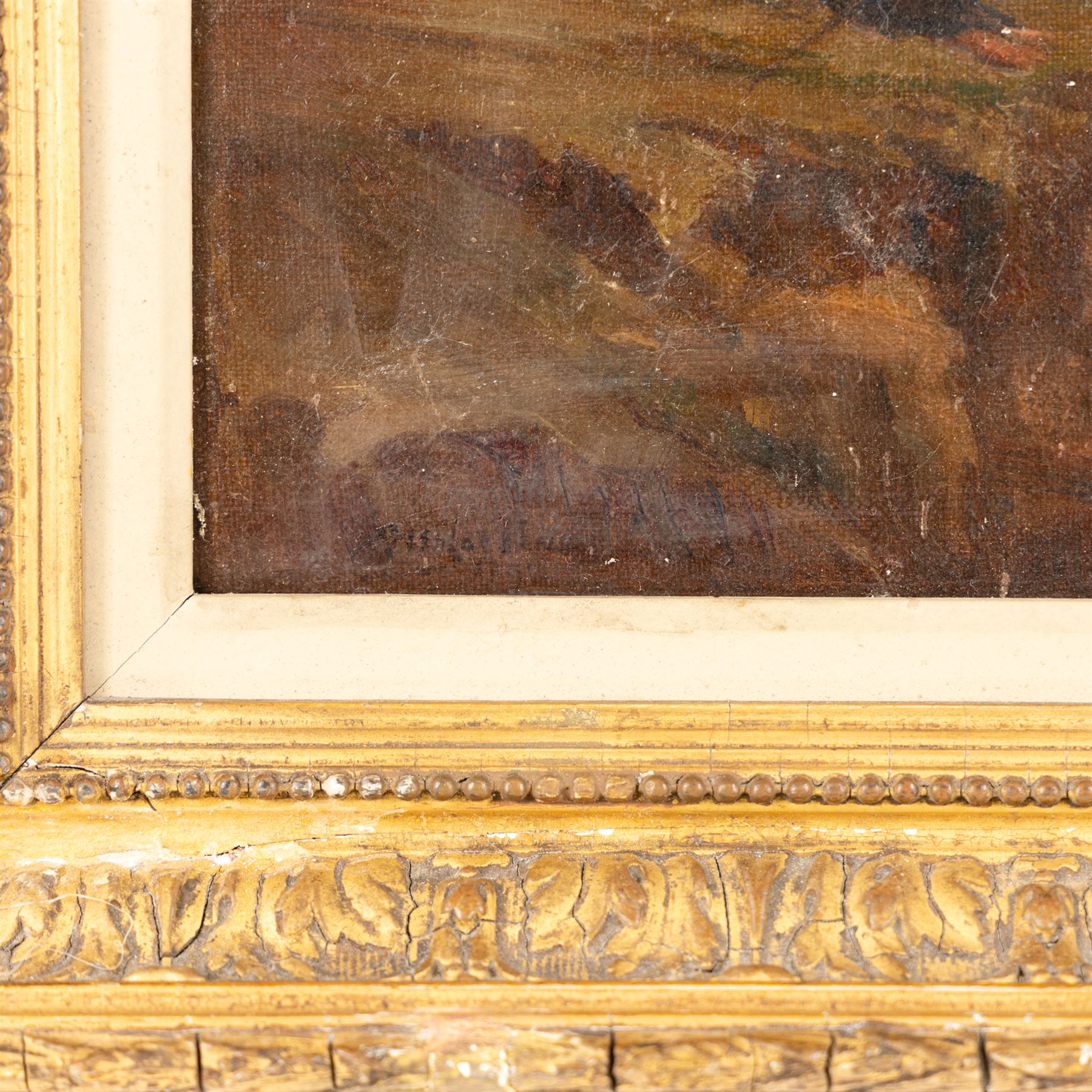 English School (19th Century): Figure and Cows on a Stormy Moorland, oil canvas laid onto board indistinctly signed 14cm x 27cm