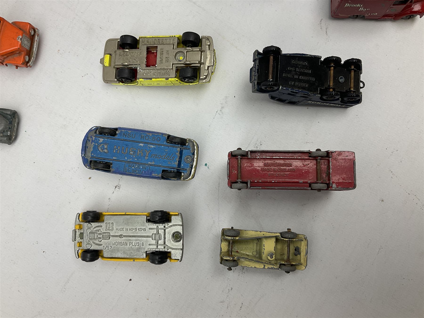 Budgie - five unboxed and playworn die-cast commercial vehicles comprising Scammell Scarab with BR Semi-Trailer, Volkswagen Pick-Up, Towing Tender & Breakdown Truck, Highwayman Transporter No.326 and Routeman Pneumajector No.322; Morestone G&E Wood open lorry and Petrol Tanker; nine early Lesney models; and small quantity of others by various makers