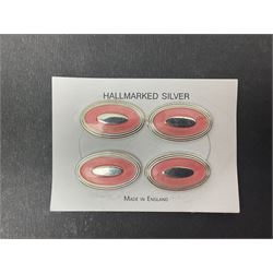 Pair of silver pink enamel cufflinks, hallmarked 