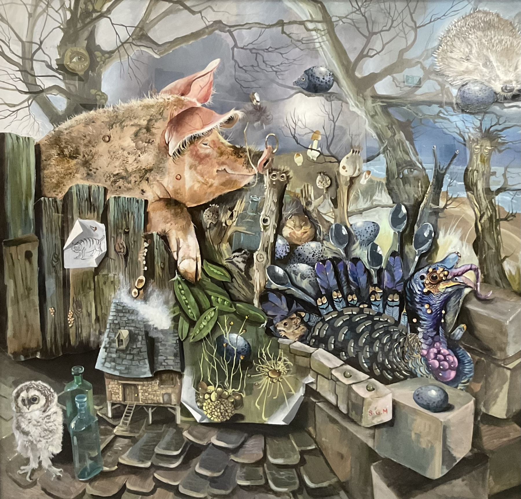 Sheila Gertrude Mackie (Northern British 1928-2010): A Menagerie of Animals, gouache and cut-out signed with initials 113cm x 118cm