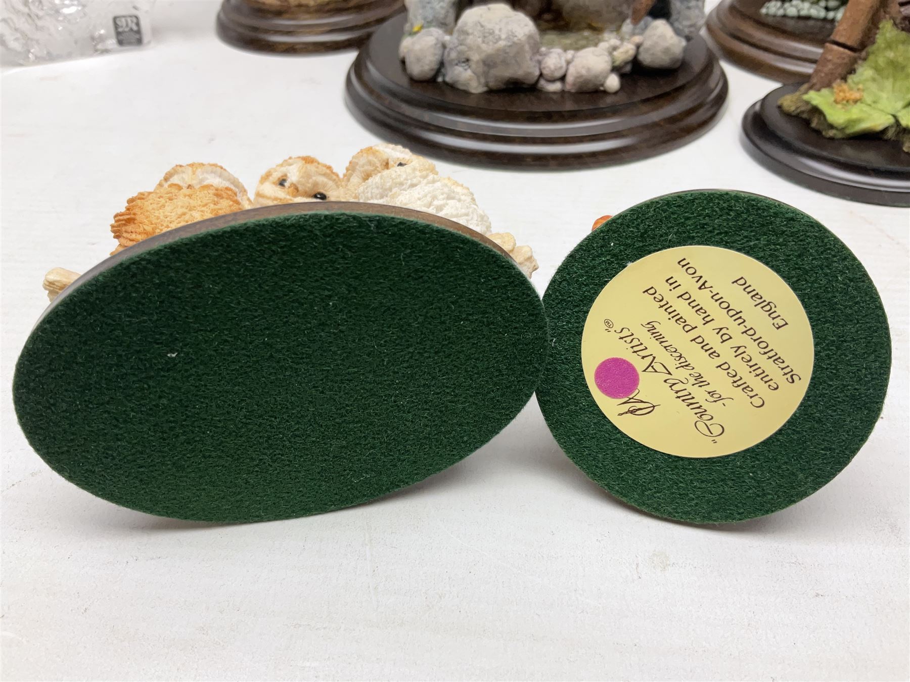 Quantity of Country Artists figures, comprising Woodland Visitors G800, Otter Family CA 552, Barn Owl CA 431, Wren CA 81, Mouse and Acorn CA784, Kingfisher - Broadway CA422, Early Days - Barn Owlets CA 720, together with two Border Fine Arts figures comprising Woodcock by James Harvey, 1985 and First Outing, Many with original boxes (9)