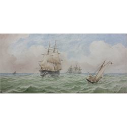 William Frederick Settle (Hull 1821-1897): 'HMS Britannia, The Royal Yacht Vitoria and Albert and a Naval Cutter in the Solent', watercolour signed with monogram and dated '72, 17cm x 37cm 
Provenance: private collection, purchased Dee, Atkinson & Harrison 18th February 2005 Lot 481, formerly in the Malcolm Shields collection