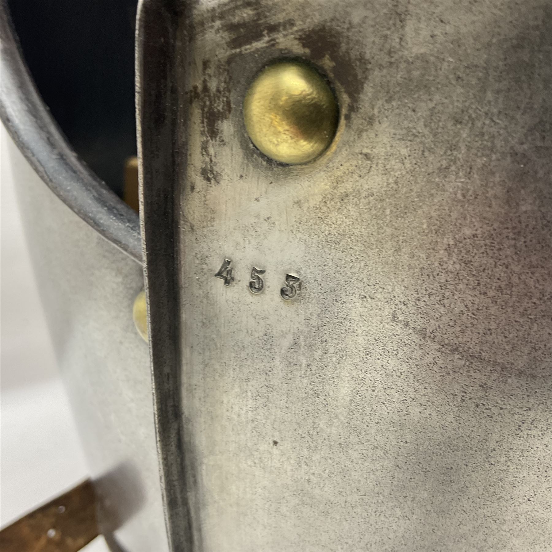 French 2nd Empire Cuirassiers breastplate and backplate, both marked internally along the bottom flange August 1862 for the Premier Guard Lancers No.450; on modern wooden display stand