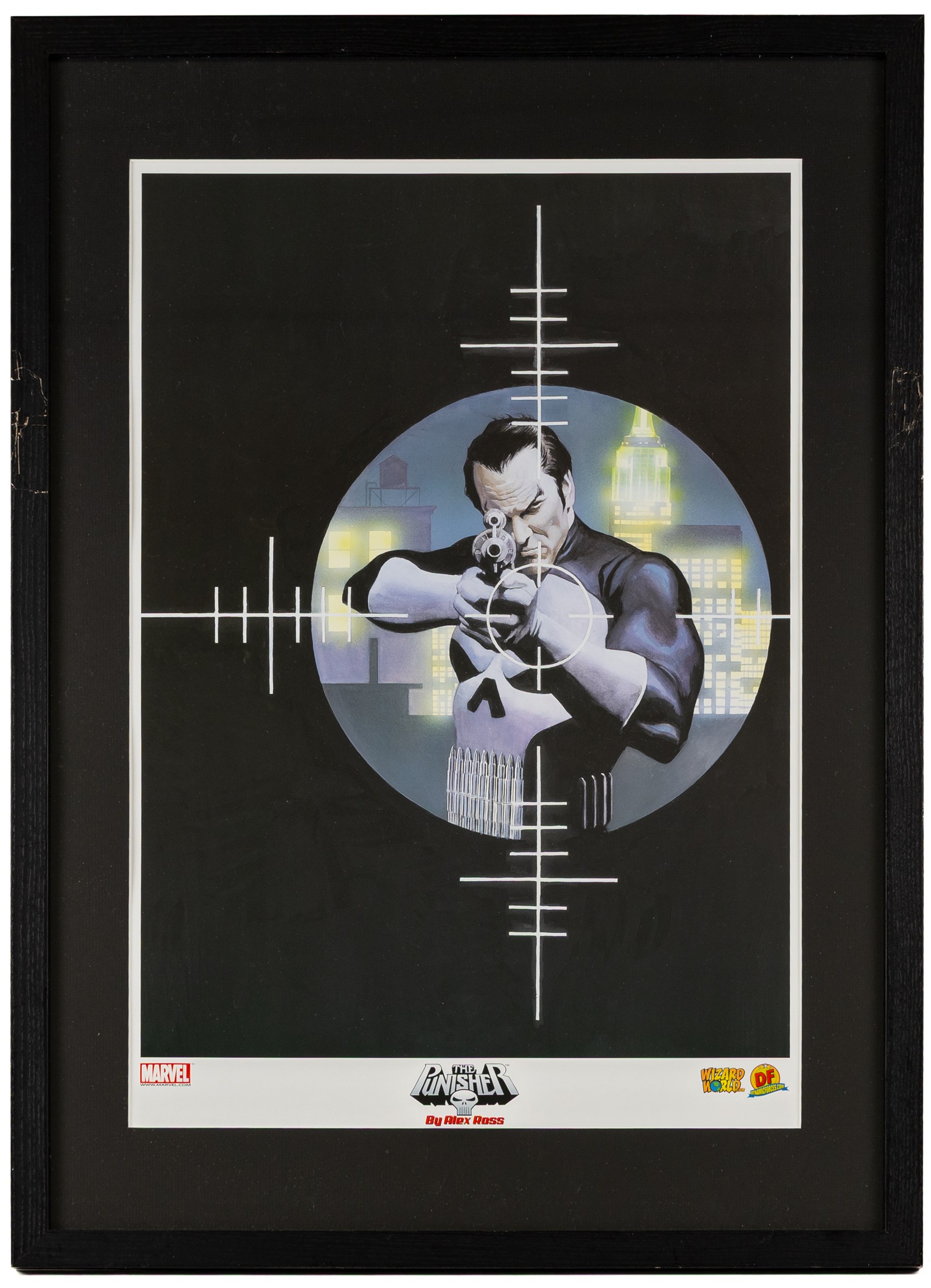 Four limited edition Dynamic Forces Marvel prints, comprising Universe X Premiere lithograph remarked and signed by artist Alex Cross limited no. 21/99, X-Men Death of Phoenix signed by artist Jae Lee, limited no. 7/1980, both with certificate of authenticity and two unsigned prints The Punisher and The Xmen, largest H67cm, W38cm (4)