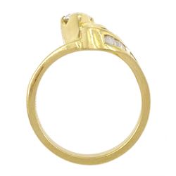18ct gold diamond pear and baguette cut diamond ring, stamped 750, principle pear cut diamond of approx 0.75 carat, total diamond weight approx 1.25 carat