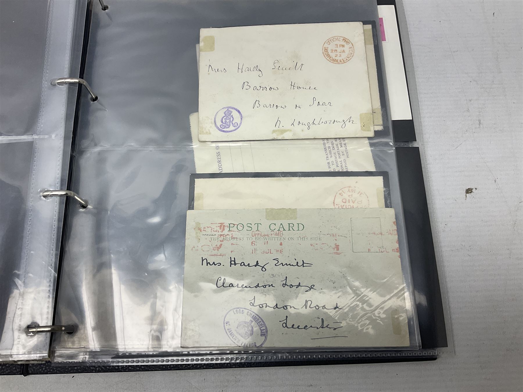 Postal history including air mail, telegrams, covers with 'Privy Purse Buckingham Palace' stamp, first day covers etc, housed in two ring binder folders