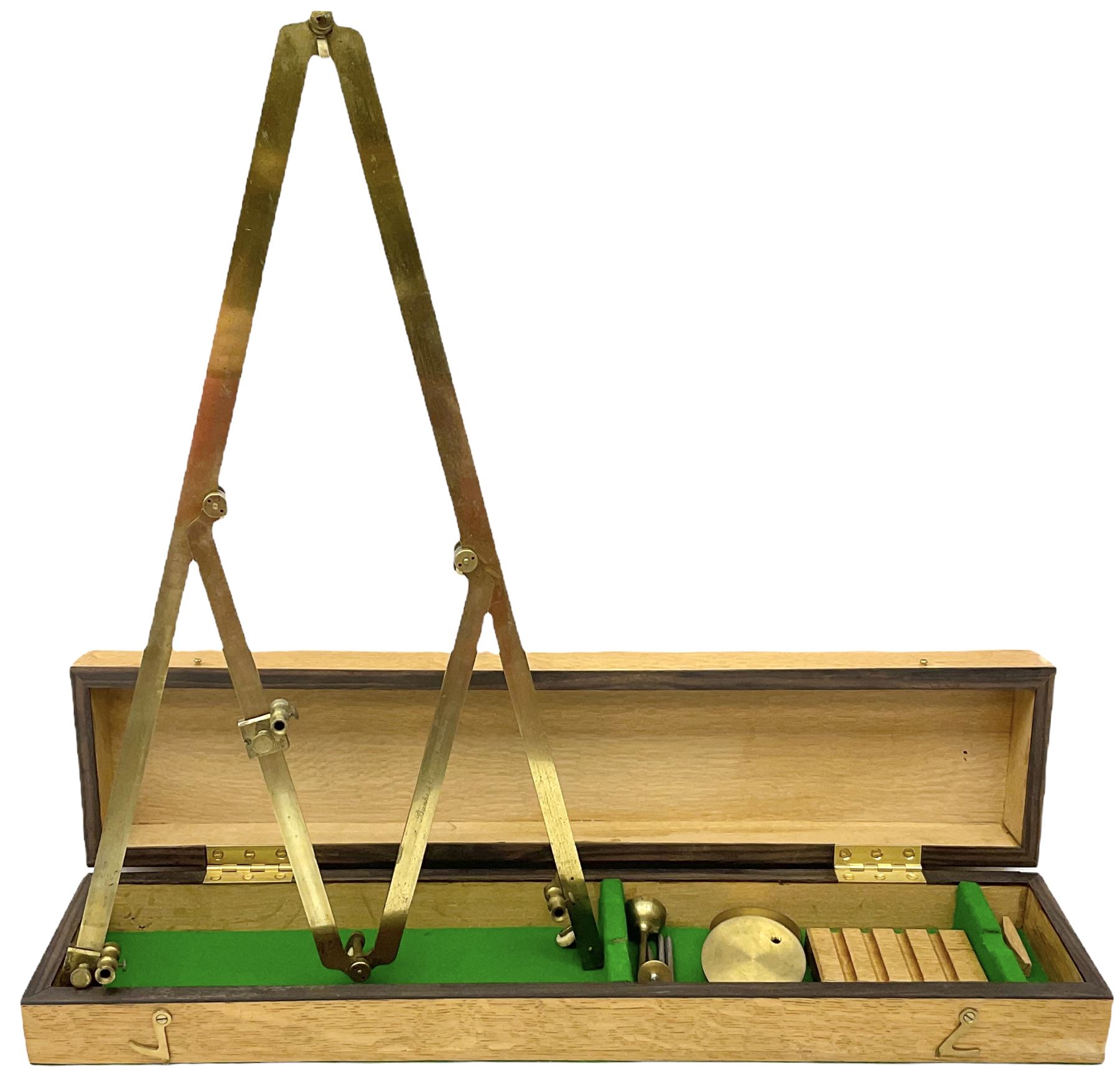 19th century brass pantograph by Robert Banks 441 Strand London, in an oak case, L56cm, W12cm