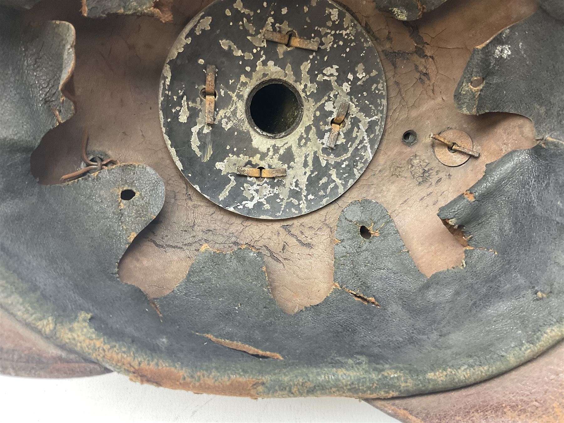 WW1 German leather Pickelhaube helmet with brass plate for Baden regiment, leather strap and leather part only of liner