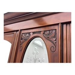Victorian walnut dresser, projecting cornice over mirrored front, fitted with two short over two long drawers, on turned feet