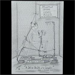 Charles Bronson (Charles Arthur Salvador) (British 1952-): A comprehensive collection of five hundred mixed media works executed between 2000 and 2025. Produced during the artist’s long-term incarceration, the works are primarily in ink, coloured pencil and mixed media on paper. The collection includes multiple formats: A5 (15 works), A4 (308 works), A3 (164 works) and A2 (13 works). Some are signed and dated; a number are executed on the reverse of official prison documents and other repurposed materials, reflecting the limited availability of art materials within the prison environment. This collection represents the largest body of the artist’s work to be offered as a single lot and has not previously been available on the market. (500) (unframed)

Notes: Dated examples span the period from 2000 to 2025, with the greatest concentration produced between 2012 and 2019 and including a group of recent large-scale works from the final years of the period; approximately twenty percent are undated.