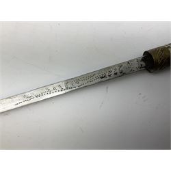 
Late 19th/early 20th century Anglo Indian ebony and bone sword stick with 62cm steel blade, brass locking ferrule and lion mask pommel L92 cm.