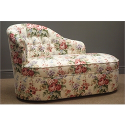  Small button backed chaise longue, upholstered in a floral fabric, L130cm  
