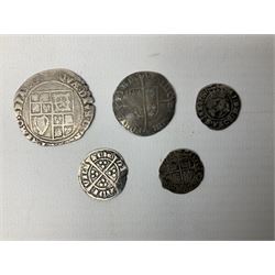 Queen Victoria 1861 penny, 1876 sixpence coin, five early silver coins including Elizabeth I etc