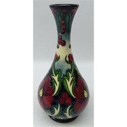  Moorcroft Ruby pattern bottle shaped vase designed by Rachel Bishop, signed in gold pen dated 2008 H24cm   