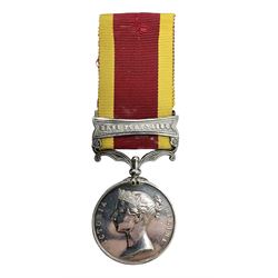 Victoria Second China War Medal, unnamed, with Taku Forts 1860 clasp and ribbon