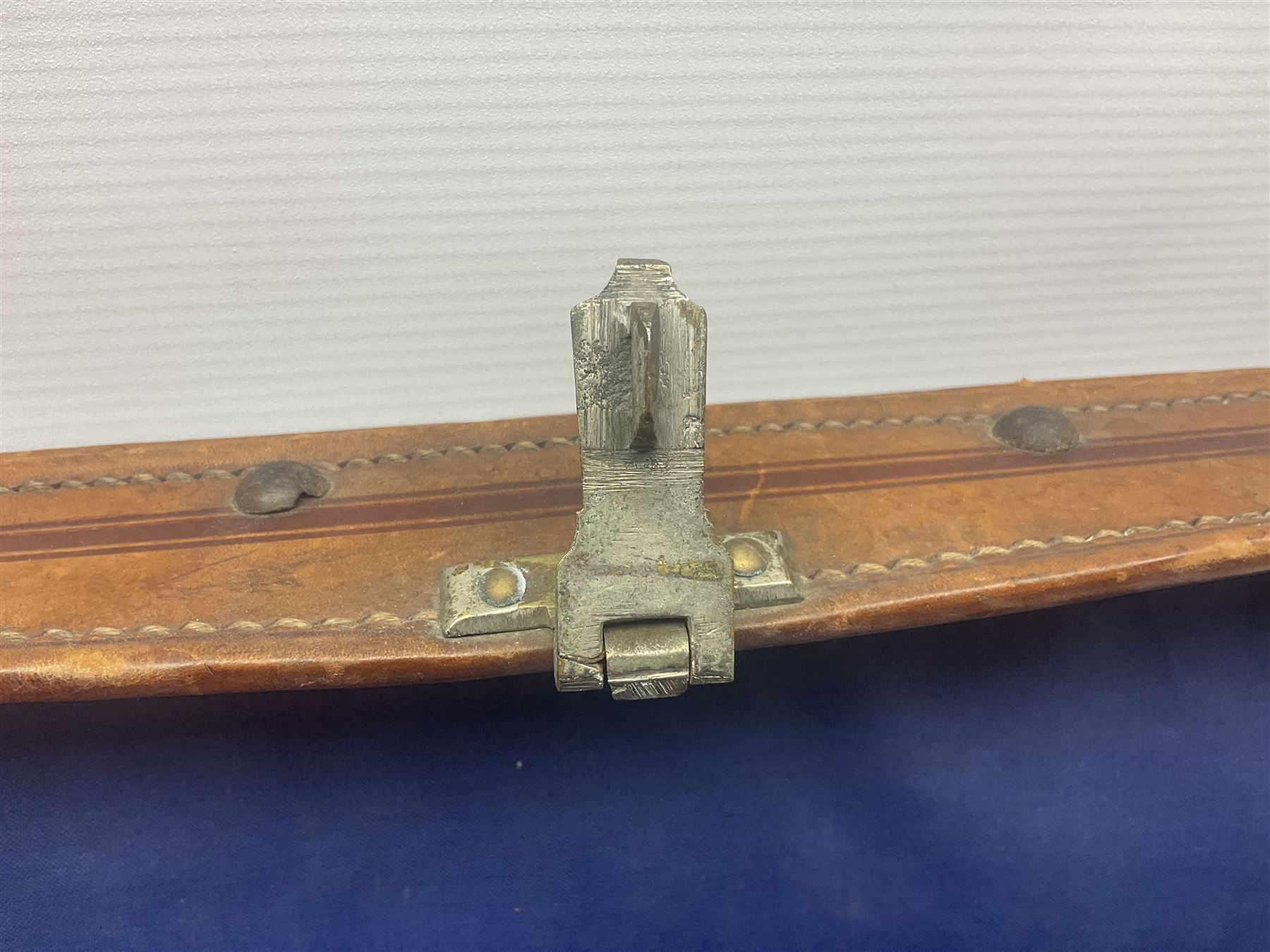 Late 19th/early 20th century stitched and studded leather portmanteau type suitcase with expanding lid and straps, L61cm