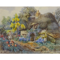  Figures Outside Country Cottages, two early 20th century watercolours signed by H. Alexander 29cm x 37cm (2)  