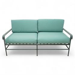 Unopiu - Italian designer 'Toscana' garden suite, comprising two seat sofa and two armchairs with table, wrought metal with loose seat cushions (Armchair W 82cm, D 72cm, H 81cm)