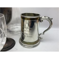German Bleikristall decanter, set of six Stuart Crystal glasses, a Dartington Crystal decanter, christmas lights and a collection of pewter tankards, etc 