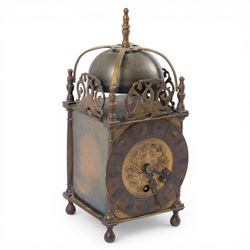 20th century brass lantern clock, the mechanism marked Empire, with key, H26cm