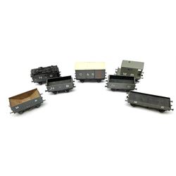 '0' gauge - three scratch-built Midland Railway wagons including brake van, hoppered wagon and long flat bed wagon; three similar North British wagons; and G. & S.W. covered wagon; all unboxed (7)